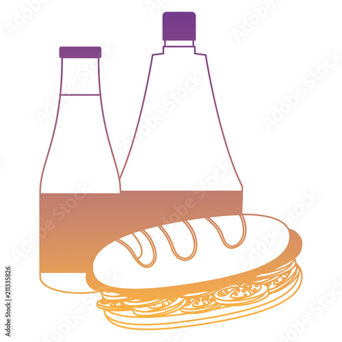 Sandwich and sauces bottles icon over white background, vector illustration