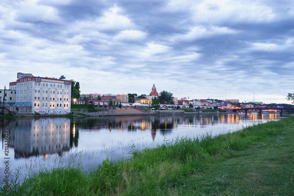 Fototapeta premium Gorzow Wielkopolski cityscape at blue hour, Poland