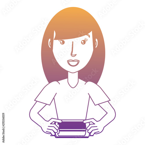 Cartoon woman using a cellphone over white background, vector illustration