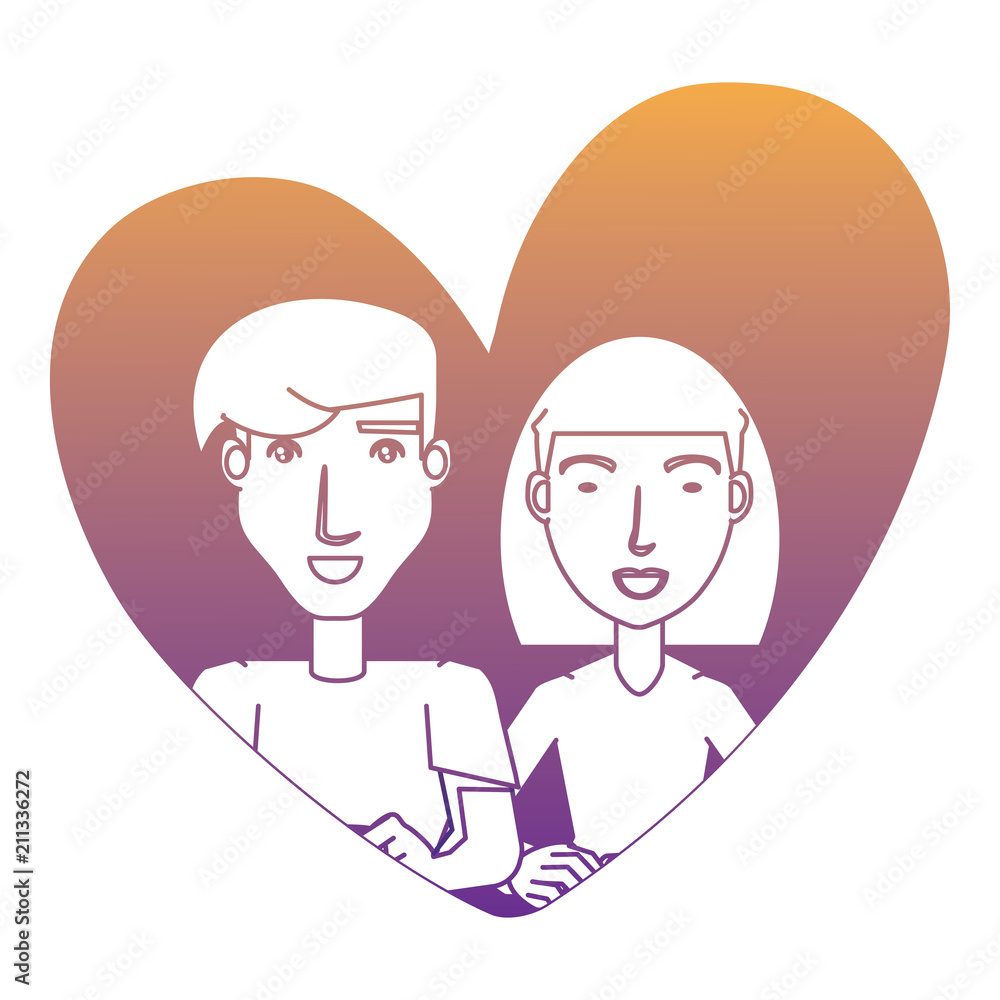Obraz premium heart with young couple in love over white background, vector illustration