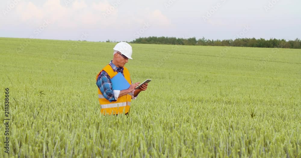 Engineer Analyzing Checklist On Clipboard Amidst Crops At Farm Engineer Analyzing Checklist On Clipboard Amidst Crops At Farm