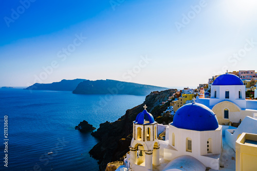 Blue domes of Santorini island. Greece