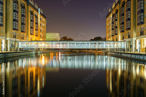 Nelson Dock Pier viewed at night in London,UK