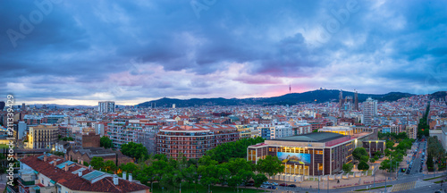 Photography Skyline panorama of Barcelona city centre at sunset