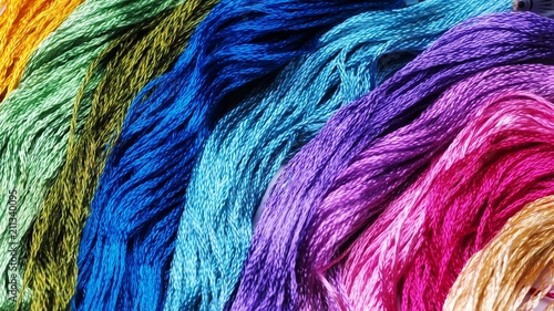 Colorful embroidery floss on space white background