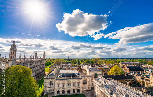 Cambridge city rooftops view, England 