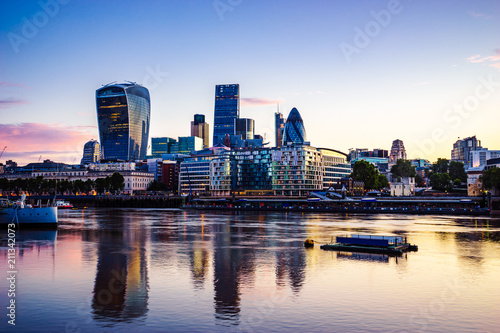 London financial district during sunrise