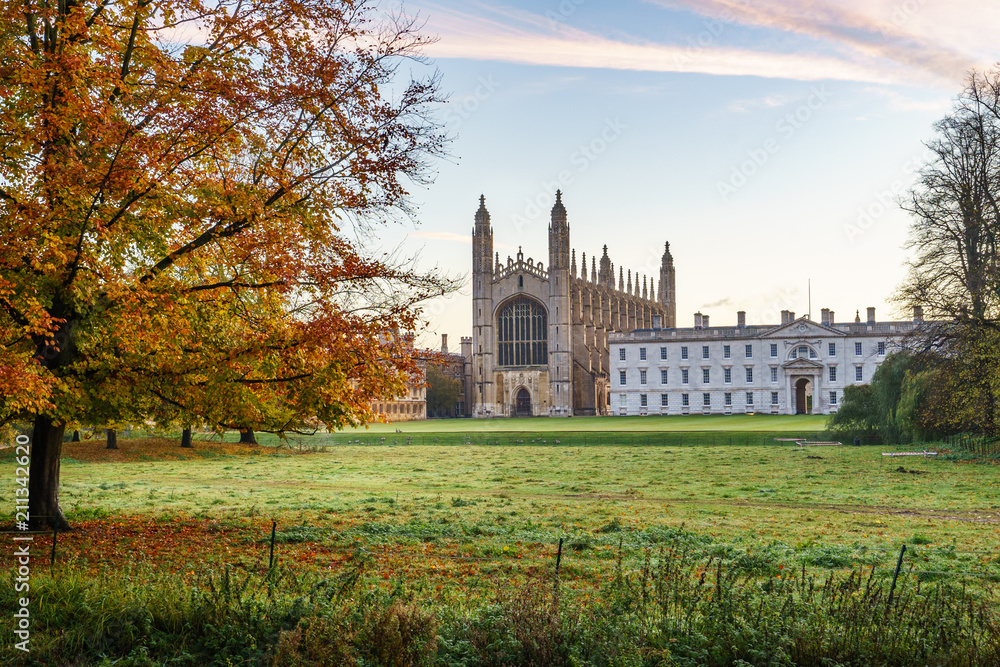 Kings College with autumn.leaves in Cambridge,UK