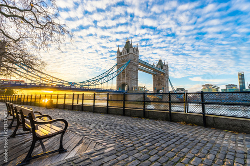 Tower bridge at sunrise in London England