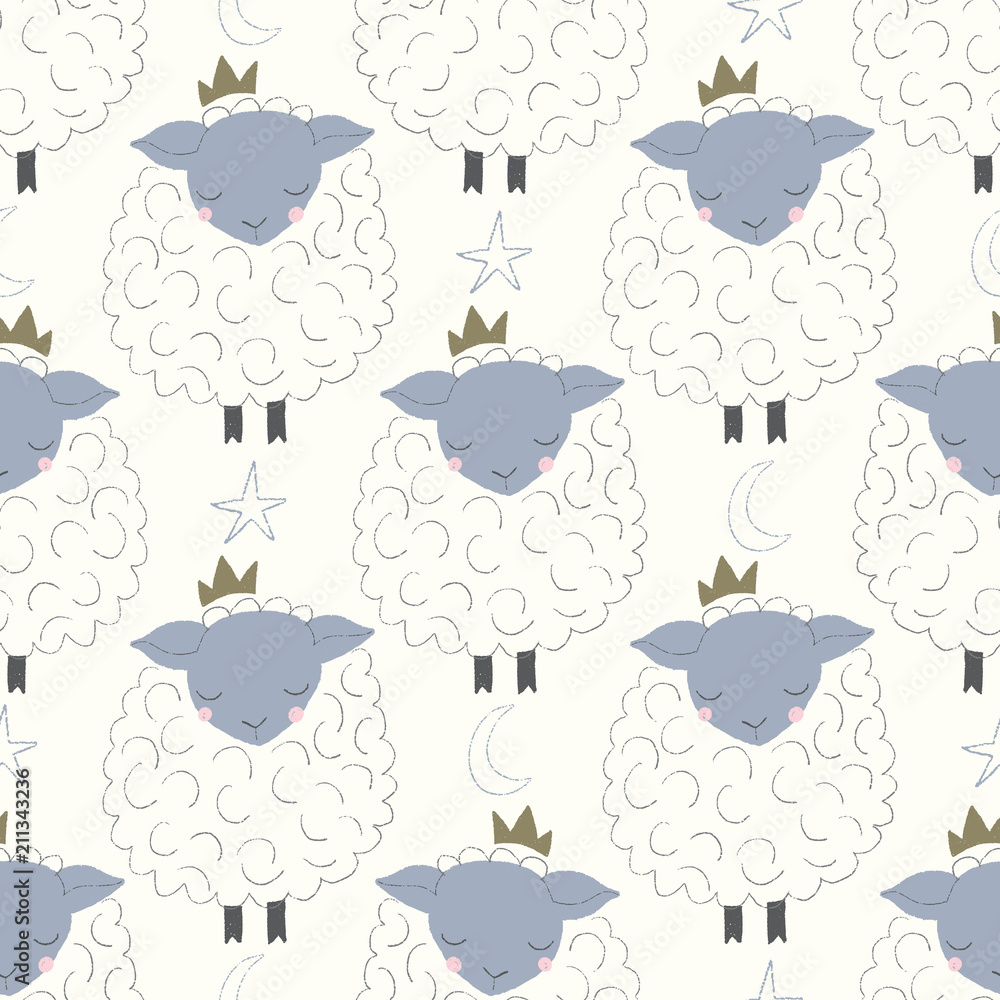 vector sleepy sheep with crowns seamless repeat pattern vector sleepy sheep with crowns seamless repeat pattern