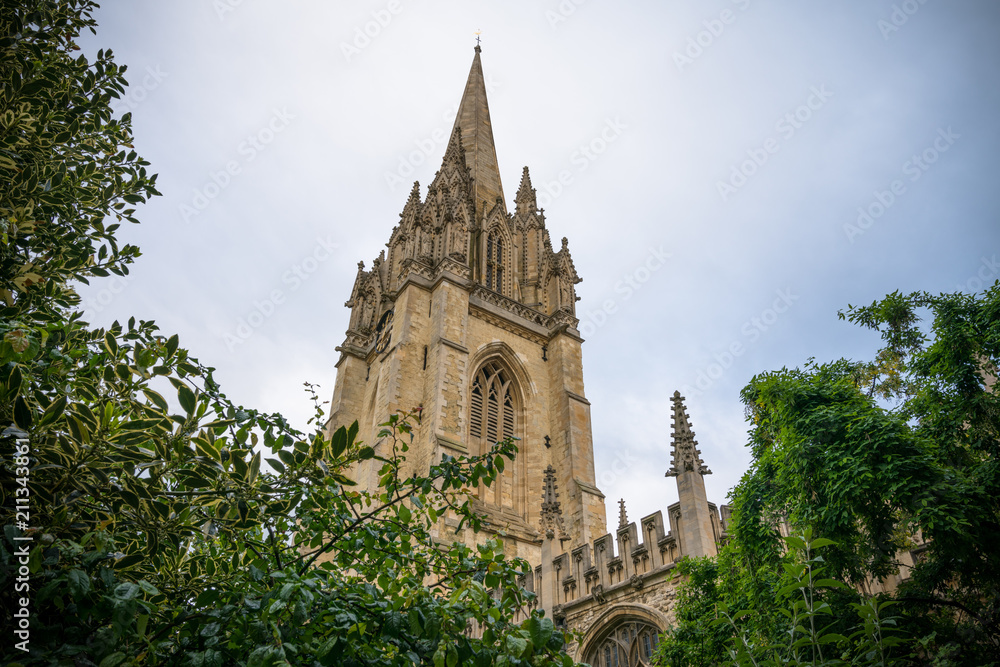Close up view of tower of St Marys Church in Oxford