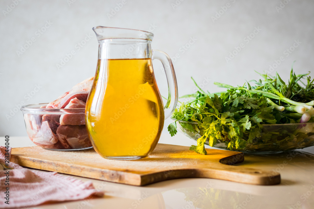 Full glass jug, pitcher or jar of white Georgian or Italian wine. Full glass jug, pitcher or jar of white Georgian or Italian wine.