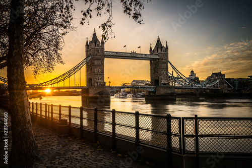 Tower Bridge at sunrise in London England