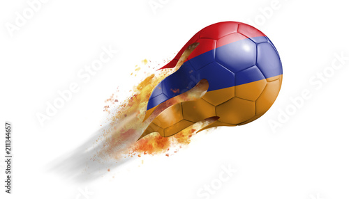 Flying Flaming Soccer Ball with Armenia Flag