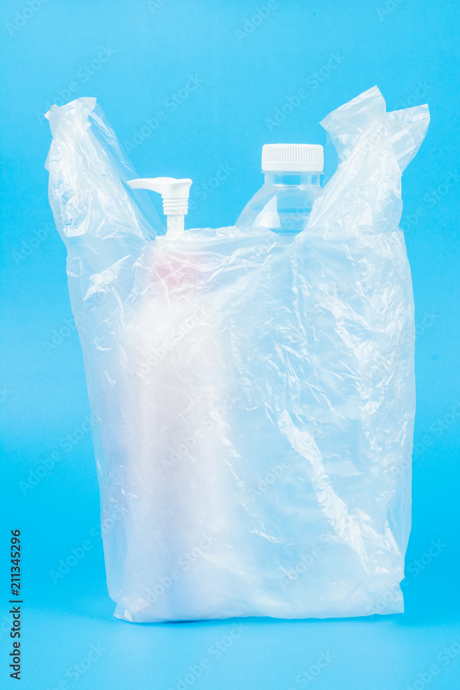Drinking water and lotion bottle in Plastic bag. international plastic Bag free day 2018 Drinking water and lotion bottle in Plastic bag. international plastic Bag free day 2018