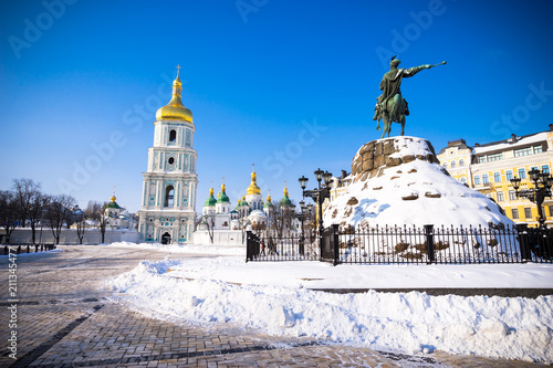 Sofiyivska square with Bohdan Khmelnytsky Monument in Kiev. Ukraine  photo