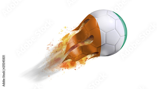 Flying Flaming Soccer Ball with Ivory Coast Flag