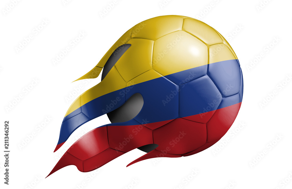 Naklejka premium Flying Soccer Ball with Columbia Flag