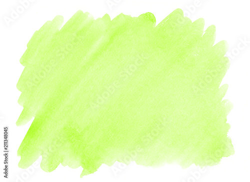 Green watercolor background with a pronounced texture of paper for decorating design products and printing. photo