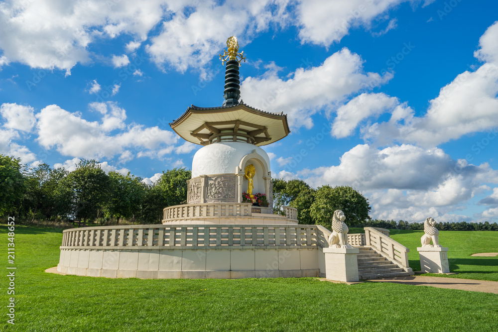 Peace Pagoda at Willen park in Milton Keynes, Buckinghamshire, UK