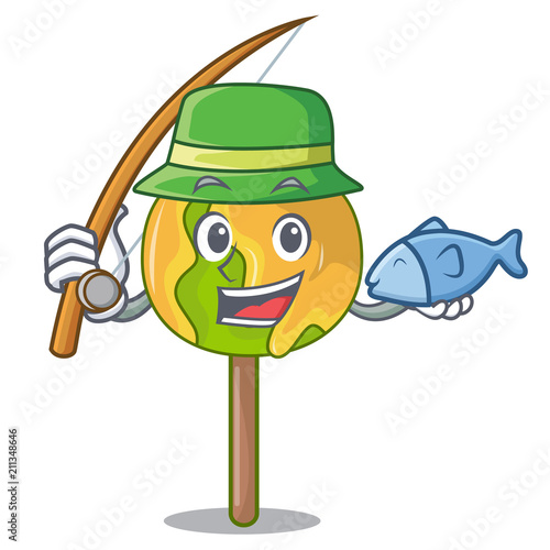 Fishing candy apple mascot cartoon
