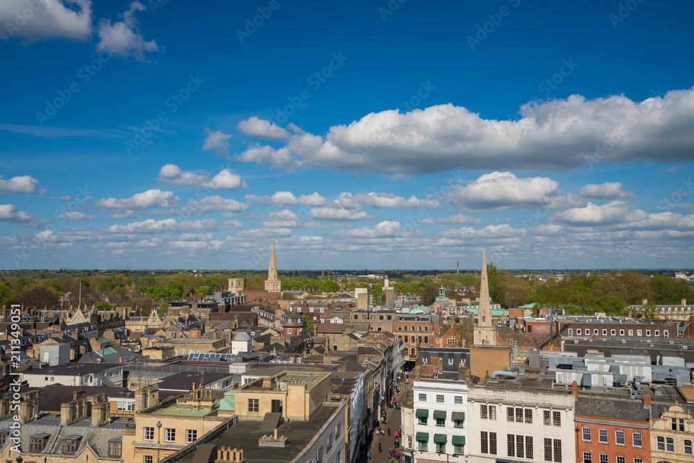 Cambridge city rooftop view. England 