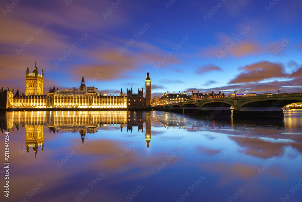 Big Ben and Palace of Westminster at blue hour in London,UK
