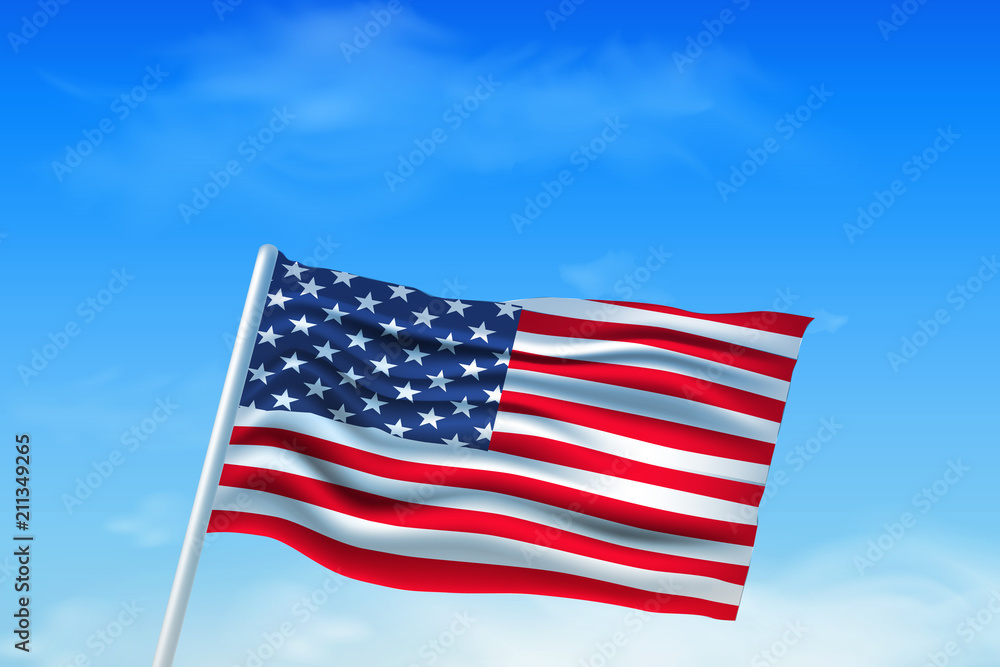 Obraz premium On Independence Day, July 4. American flag against the sky.