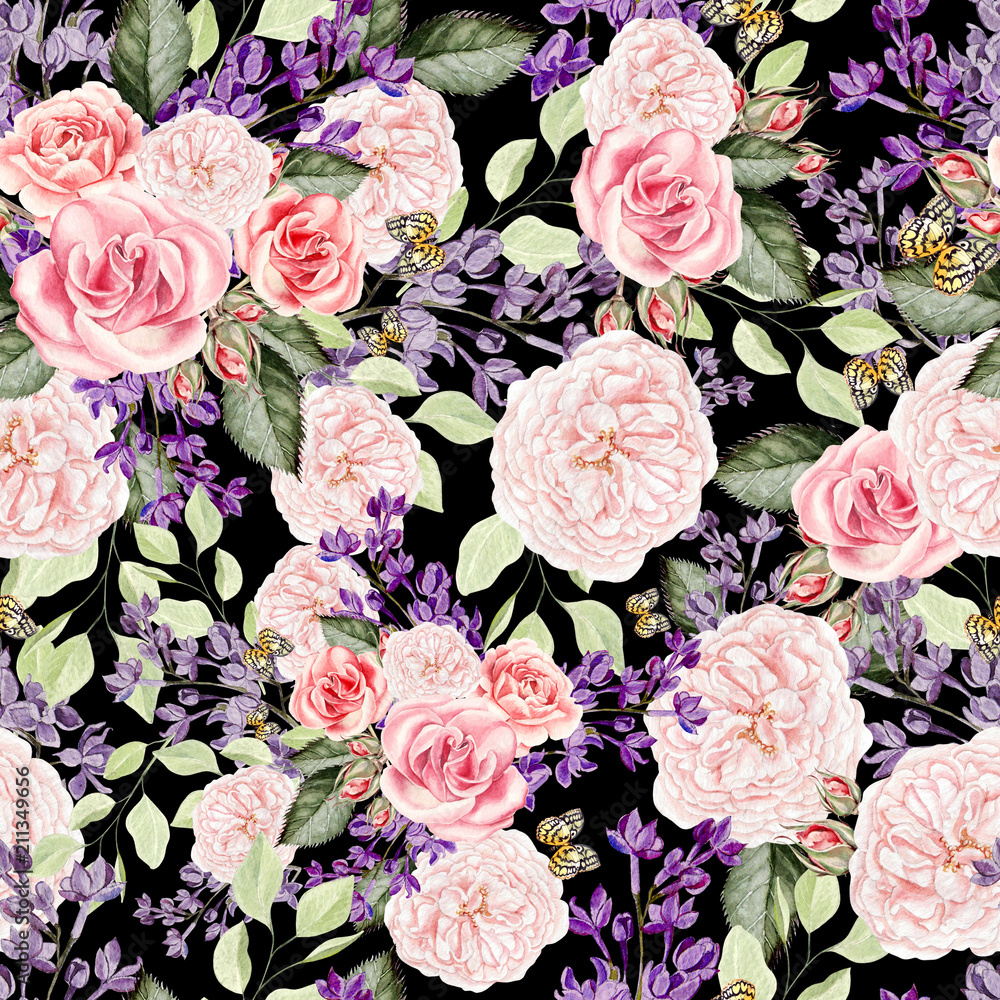 Elegant pattern with lilac roses