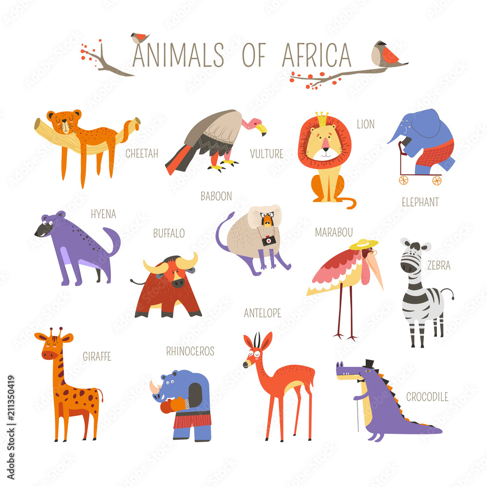 Fototapeta premium Funny African animals vector cartoon design