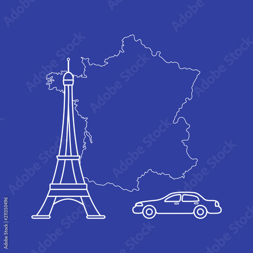 Map of France  tower  car.