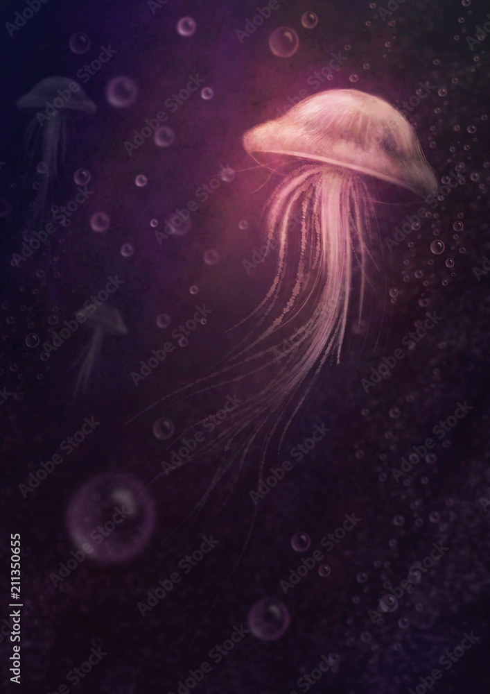 Naklejka premium Jellyfish, digital painting