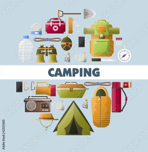 Vector poster of camping equipment