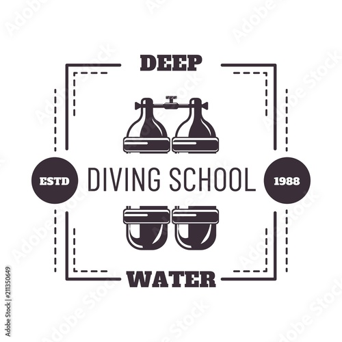 Diving school deep water logos and headlines vector illustration