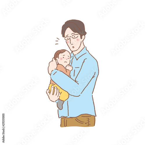 赤ちゃん　抱っこする　父親　イラスト
