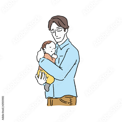 赤ちゃん　抱っこする　父親　イラスト

