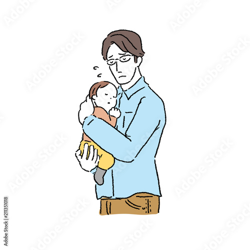 赤ちゃん　抱っこする　父親　イラスト
