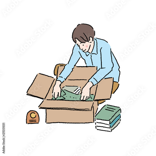 荷造り　男性　イラスト　引っ越し　
