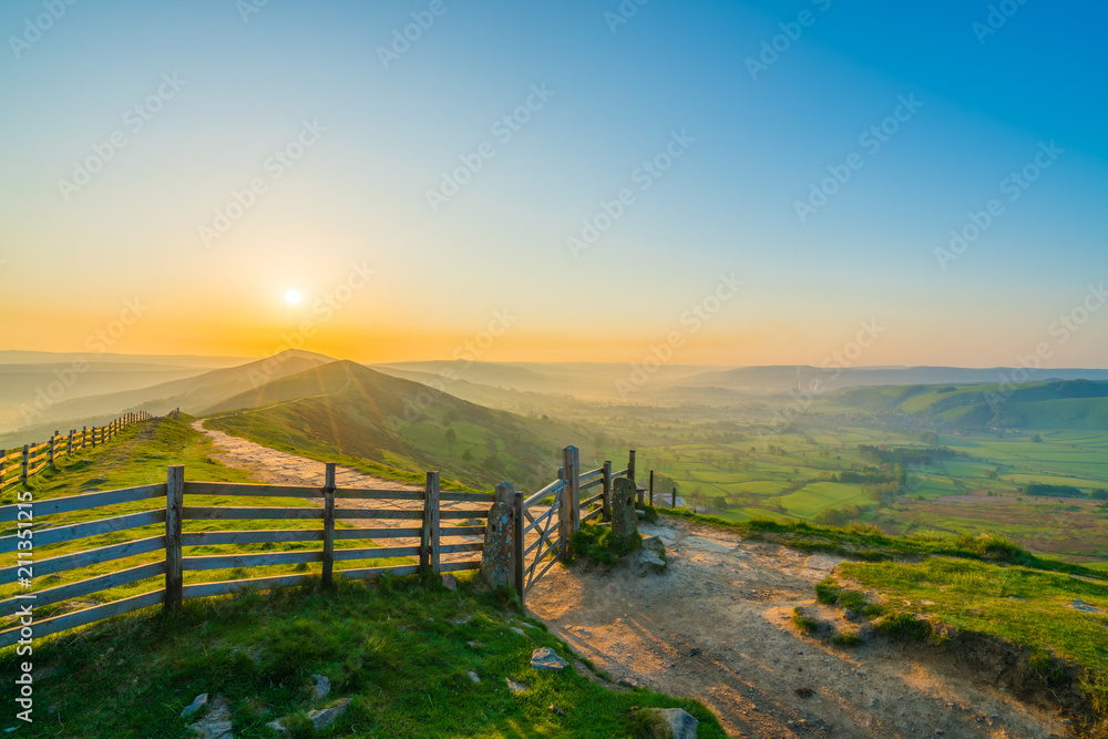 Beautiful sunrise of the Great Ridge at Mam Tor. Peak District. UK Beautiful sunrise of the Great Ridge at Mam Tor. Peak District. UK
