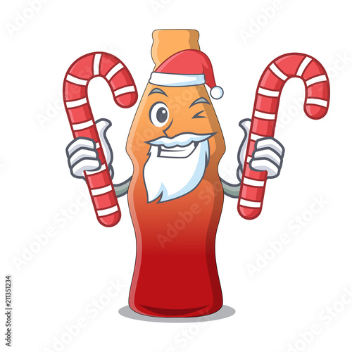 Santa with candy cola bottle jelly candy mascot cartoon
