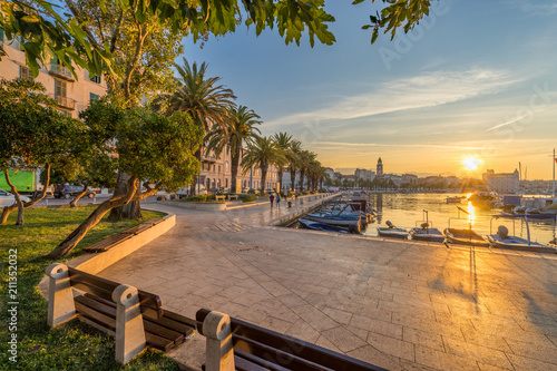 Fényképezés Split's promenade Riva at beautiful sunrise in Croatia, Dalmatia