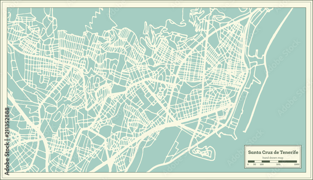Fototapeta premium Mapa miasta Santa Cruz de Tenerife Hiszpania w stylu retro. Mapa przeglądowa.
