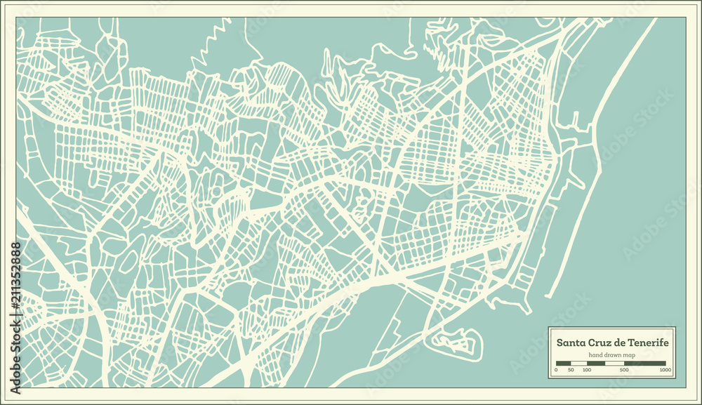 Santa Cruz de Tenerife Spain City Map in Retro Style. Outline Map.