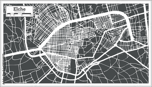 Elche Spain City Map in Retro Style. Outline Map. photo
