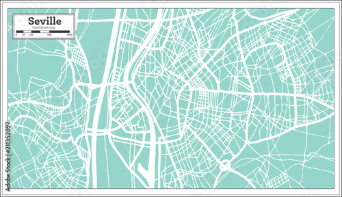 Seville Spain City Map in Retro Style. Outline Map.