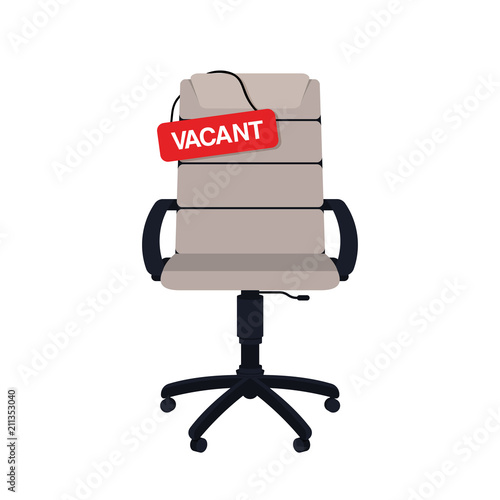 Business hiring and recruiting concept. Vacant position concept. Empty office chair with vacant sign isolated on white background