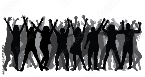 Crowd. Silhouettes of cheerful people. Vector
