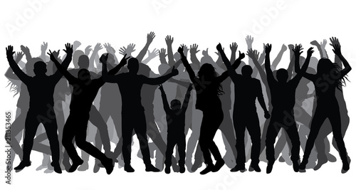Silhouettes of people in full growth, crowd. Cheerful people. Vector