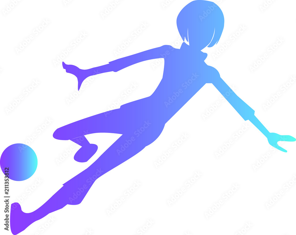 Fototapeta premium vector woman football player in silhouette with a ball
