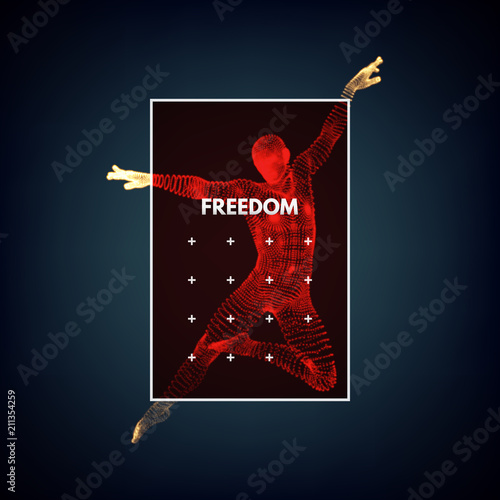 Business, freedom or happiness concept. 3d model of man. Human body model. Vector illustration.